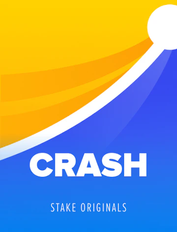 Ficha de Crash: una curva blanca ascendente sobre un fondo dividido en amarillo y azul.