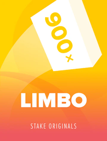 Ficha vertical de Limbo: una tarjeta blanca inclinada con un multiplicador de tres cifras en amarillo, sobre fondo naranja degradado.
