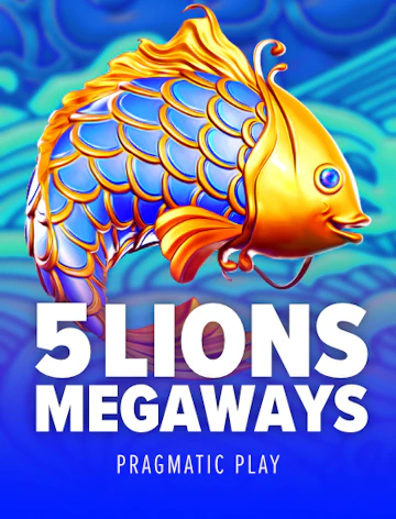 Ficha de 5 Lions Megaways: un pez dorado de escamas azules sobre un fondo con relieve ornamental.