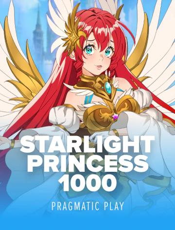 Ficha de Starlight Princess 1000: una figura de estilo animado con alas doradas y cabello rojo sobre un fondo celeste.
